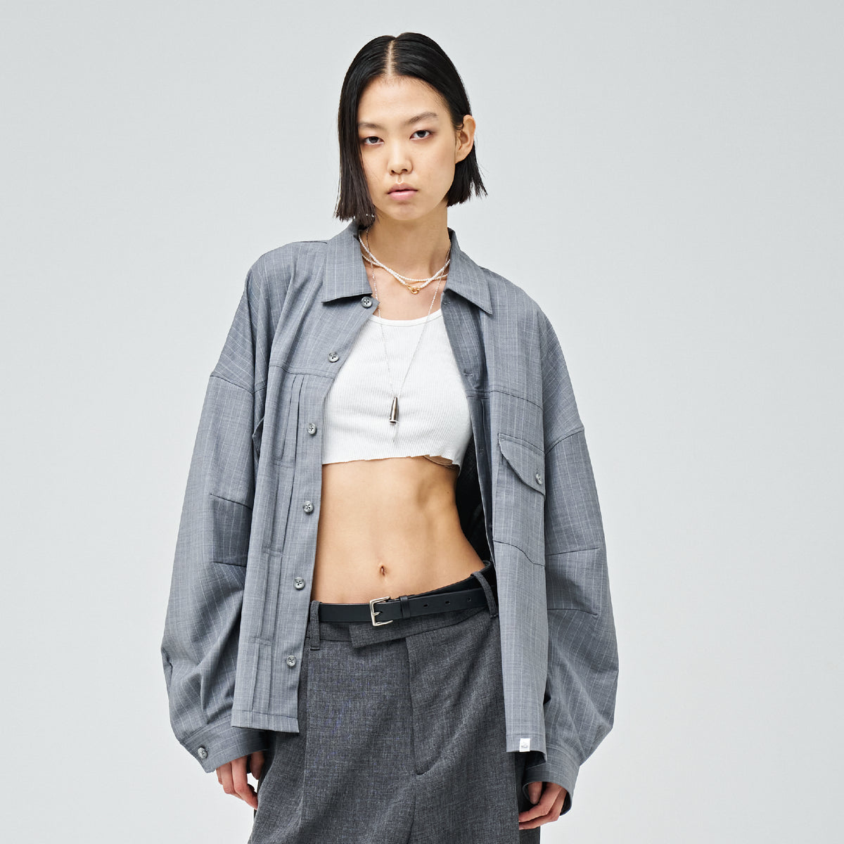 【MAGIC STICK】WIDE DRESS TYPE 2 SHIRT WIDE DRESS TYPE 2 SHIRT (GREY STRIPES) – MAGIC STICK